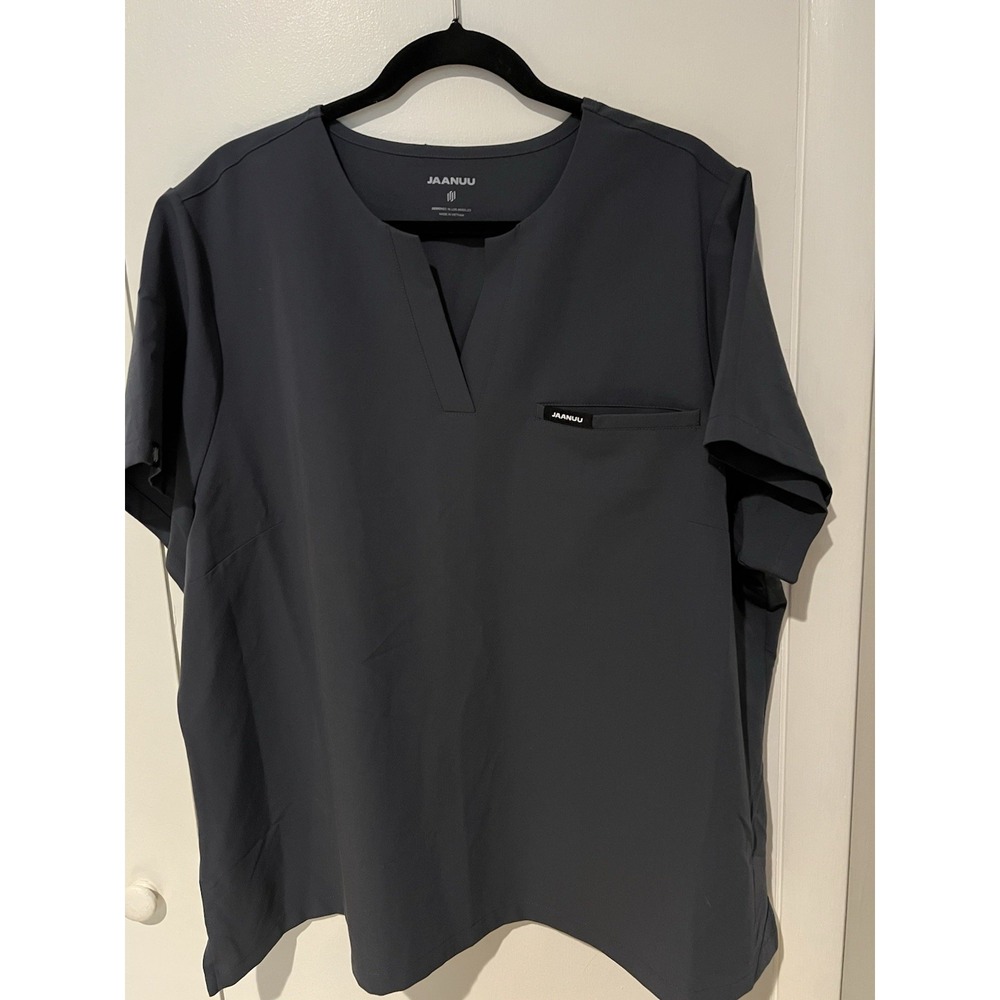 Jaanuu Scrub Top Women's Size 2x Plus Gray V-Neck Performance Stretch Medical